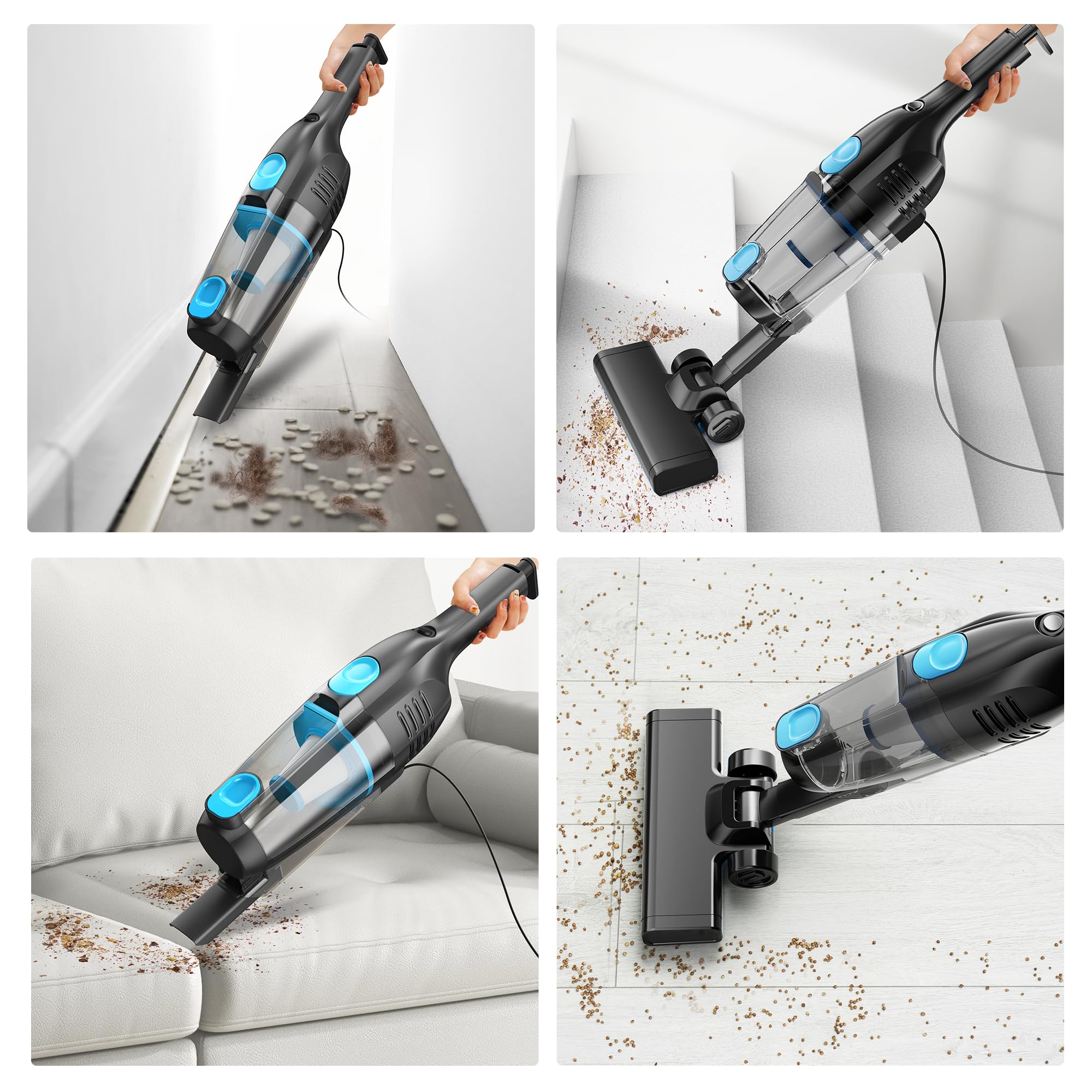 20000Pa Powerful Corded Stick Vacuum Cleaner with 16ft Long Cord | 2-in-1 Lightweight Vacuum for Hard Floors & Pet Hair | Ideal for Home Cleaning, Carpet Care & Pet Owners (Blue)
