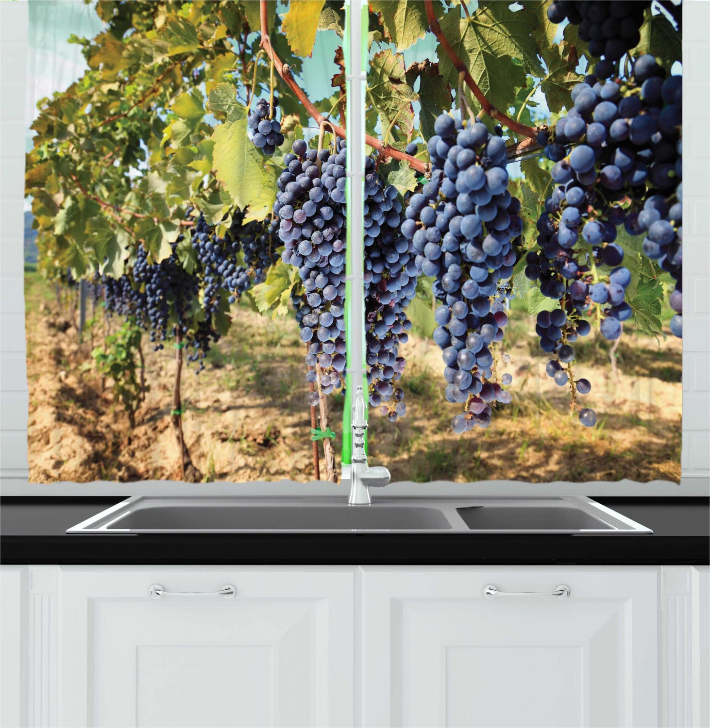 Ambesonne Grape Kitchen Curtains - 2 Panel Set with Tuscan Wine Fruit Design, 55