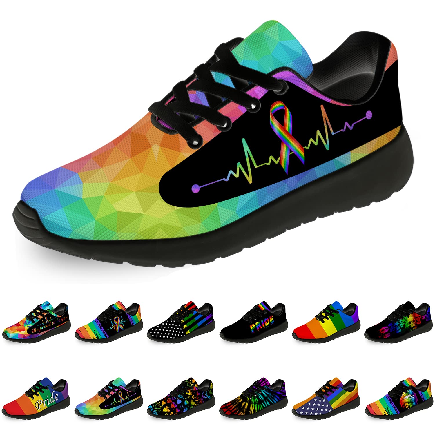 Unisex Pride Running Shoes - LGBT Rainbow Flag Sneakers for Men & Women - Comfortable Walking & Tennis Shoes - Size 5 Men/7 Women - Multicolor - Perfect for Pride Parades, Workouts & Everyday Wear
