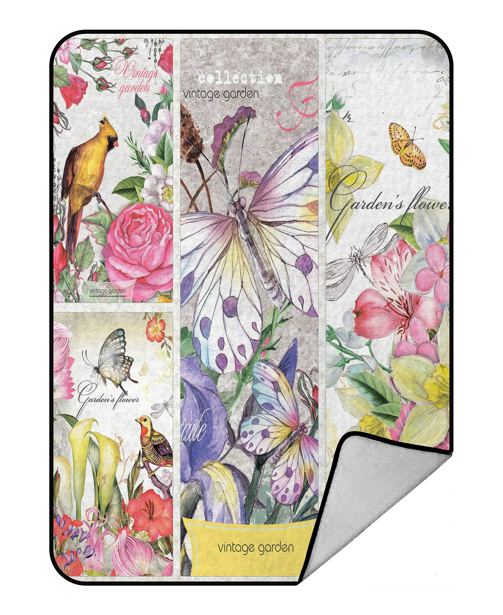 Vintage Floral Postcard Design Fleece Throw Blanket - Soft Plush Blanket 58x80 Inches - Perfect for Sofa, Bed, Couch, and Home Decor