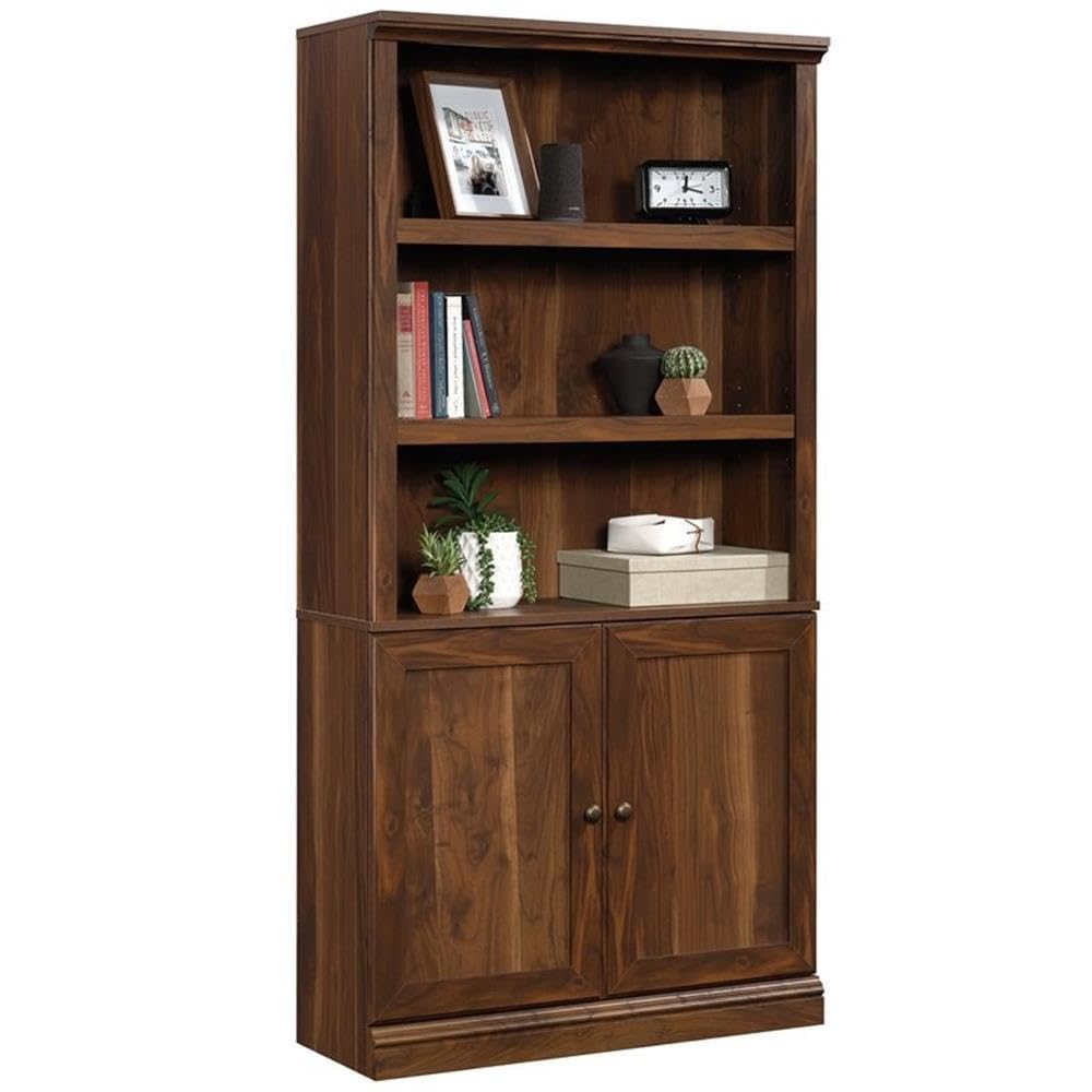 Pemberly Row 3-Shelf Tall Modern Engineered Wood Storage Bookcase in Walnut - Stylish Bookshelf for Living Room, Office & Bedroom Organization