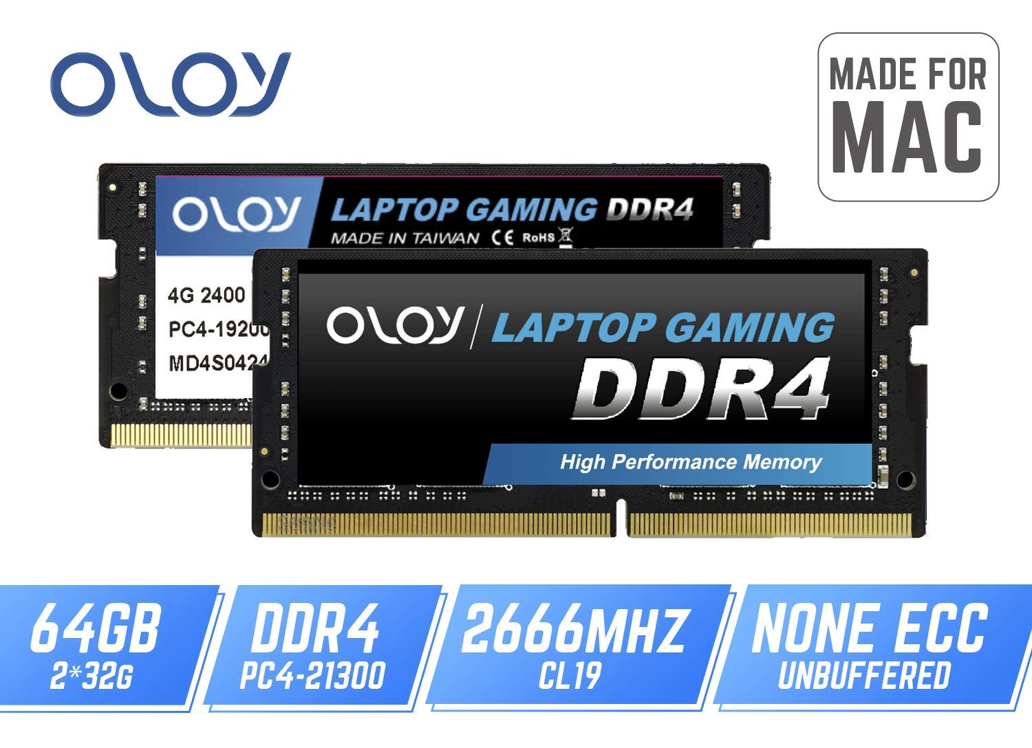 OLOy DDR4 RAM 64GB (2x32GB) 2666MHz CL19 1.2V SODIMM Laptop Memory - Upgrade for 2019/2020 iMac 27-inch & Late 2018 Mac Mini - High Performance Gaming & Video Editing RAM for Apple Computers