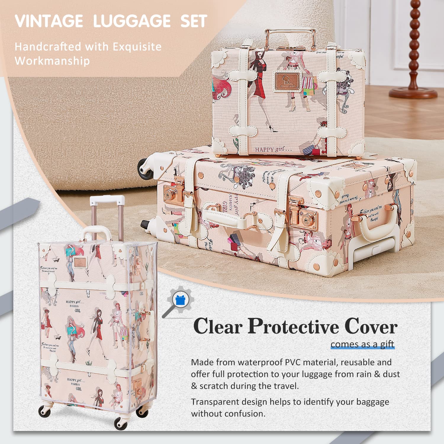 Vintage 2-Piece Suitcase Set with 12