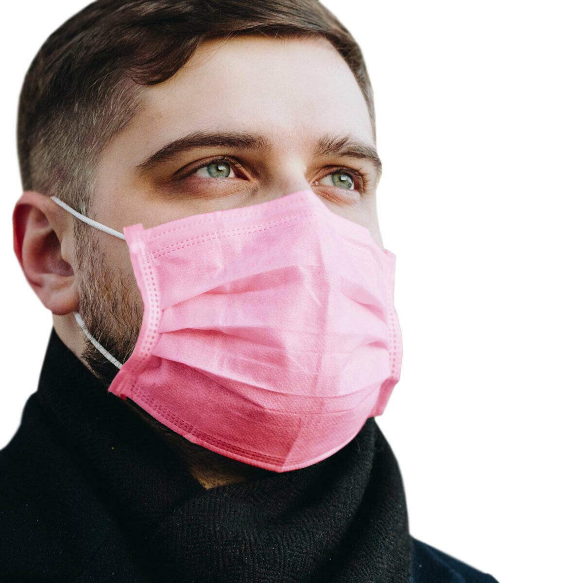 2000 Pcs Bulk Disposable Face Masks - 3-Layer Thick & Breathable Protection (Pink) - Ideal for Daily Use, Travel, and Public Safety