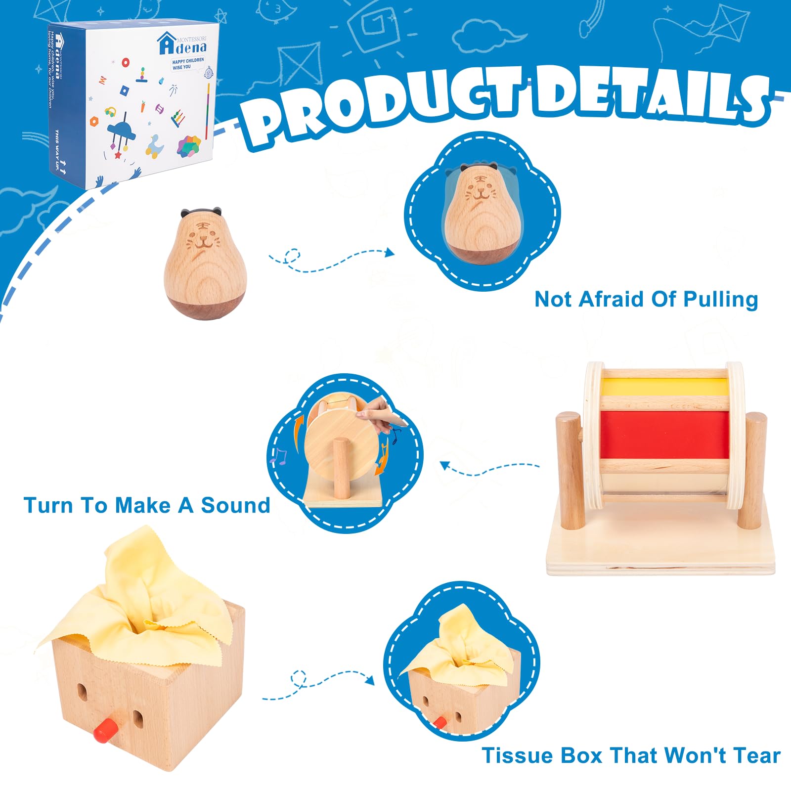 **Adena Montessori Play Kit for 5-6 Month Old Babies - 8-in-1 Learning & Educational Toys for Toddlers (Rainbow Spinning Drum, Mirror Puzzle, Baby Tissue Box & More) - Perfect Christmas & Birthday Gift for Boys & Girls - Ideal for Early Childhood Development & Sensory Play**