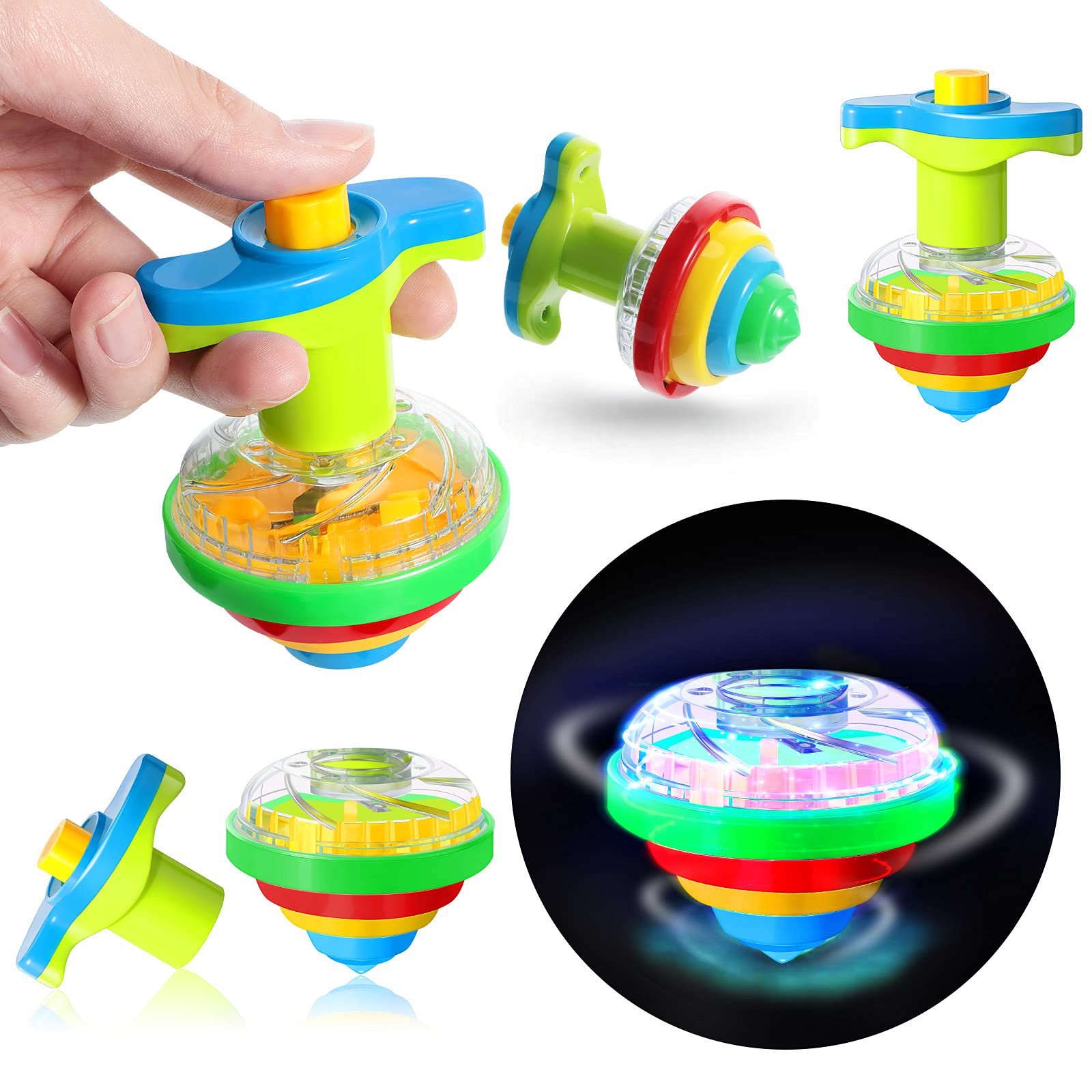 LED Light Up Spinning Tops for Kids - 16 Pack Flashing UFO Gyroscope Toys, Bulk Stocking Stuffers for Birthday Party Favors, Classroom Prizes & Christmas Gifts - Fun STEM Learning Toys for Boys and Girls Ages 5-12