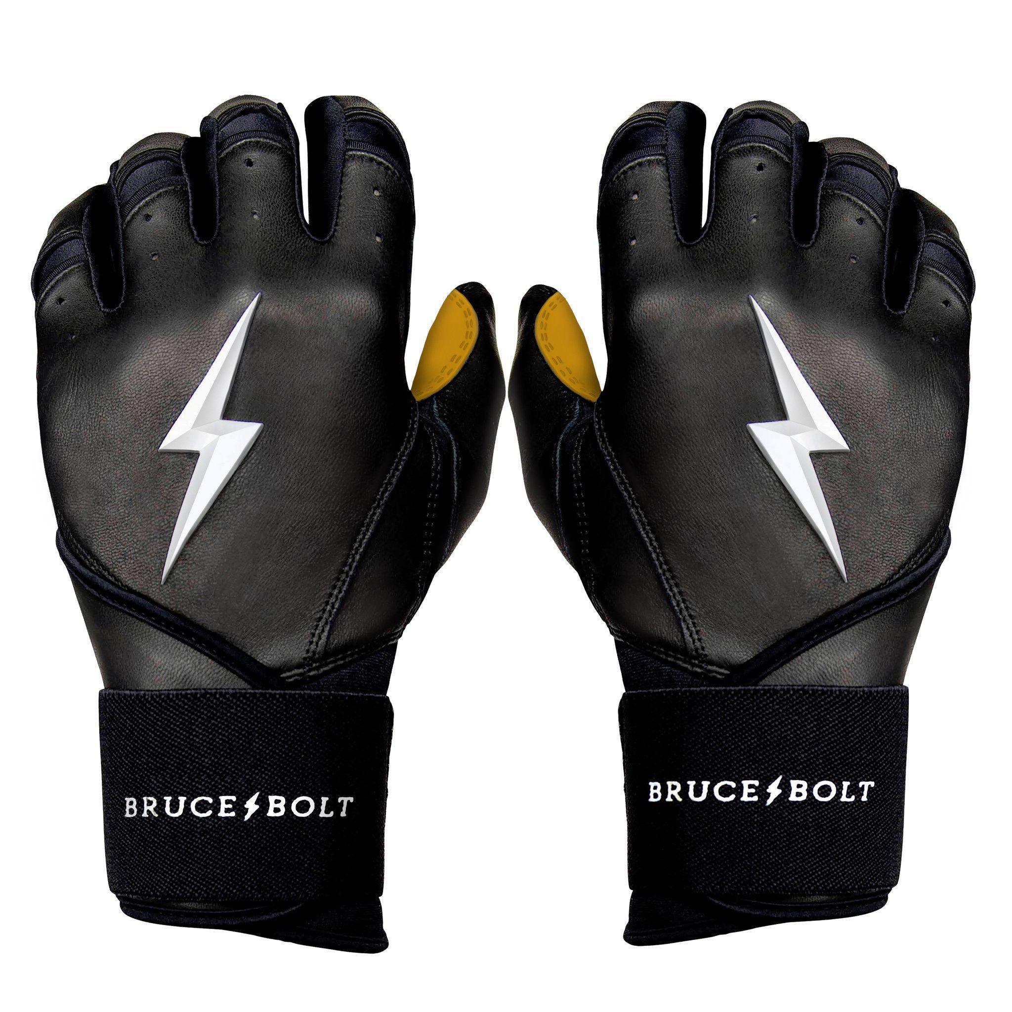 Bruce Bolt PREMIUM PRO Long Cuff Batting Gloves for Baseball & Softball - Black Performance Gloves for Hitting, Training & Games - Durable & Comfortable Batting Gloves for Men & Youth
