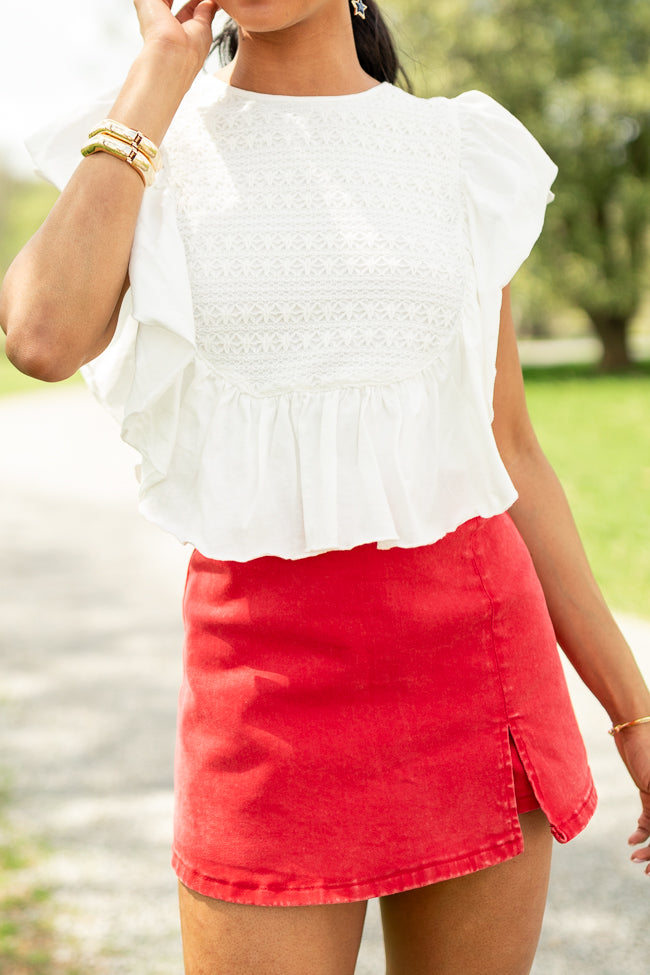 How Far You've Come White Smocked Knit Top - Women's Casual Lace Blouse for Summer, Date Night & Special Occasions