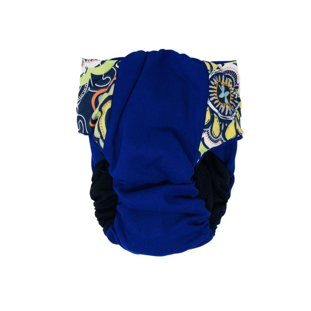 Premium Waterproof Dog Diaper XXL with Tail Hole - Blue Millennium Flower Print - Made in USA - Ideal for Incontinence, Travel & Post-Surgery Care