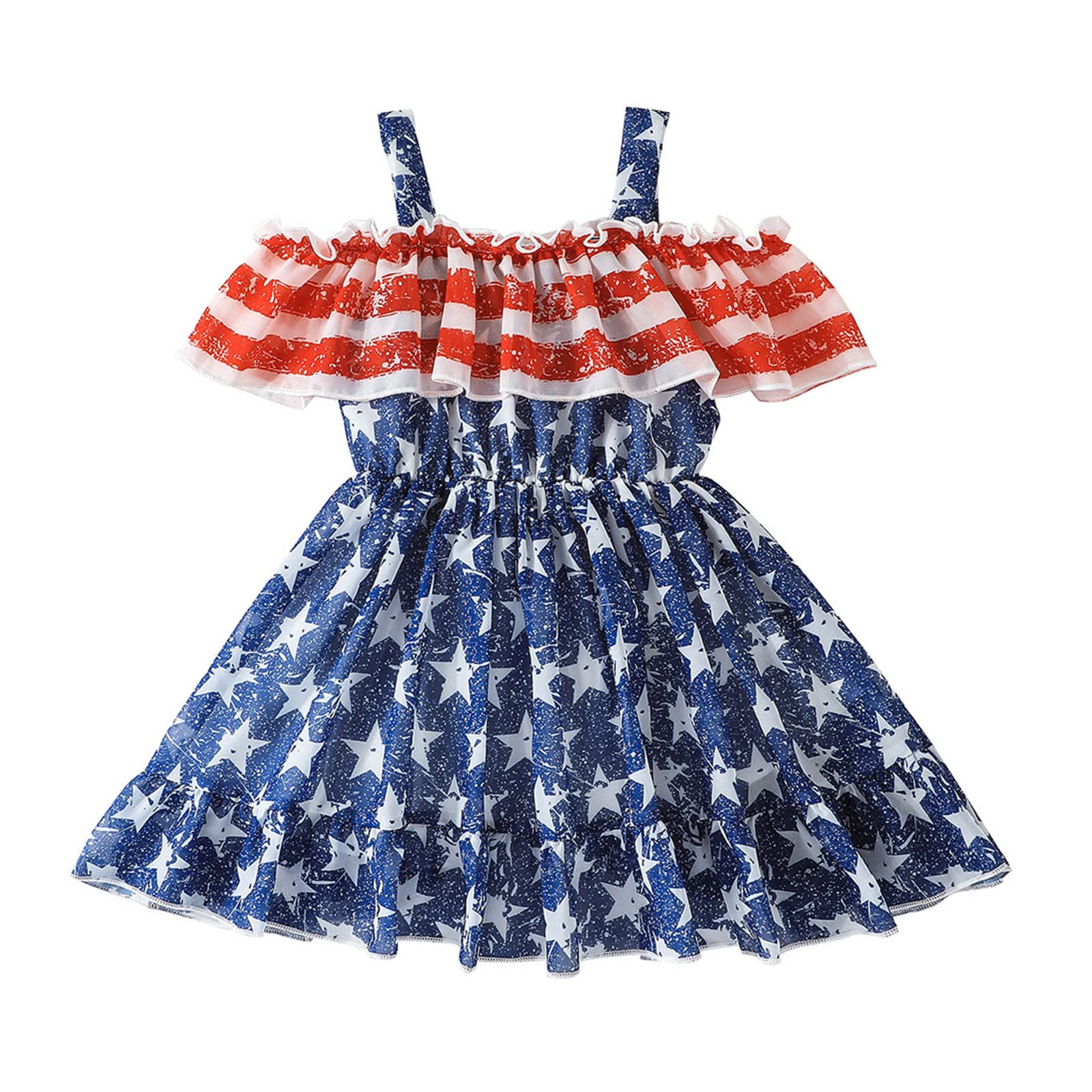 Blue Stars & Stripes Sleeveless Toddler Dress for Girls - 4th of July, Easter & Special Occasions - Ruffled Princess Style (Size 5, 18 Months) | Perfect for Patriotic Holidays, Birthday Parties & Photo Shoots