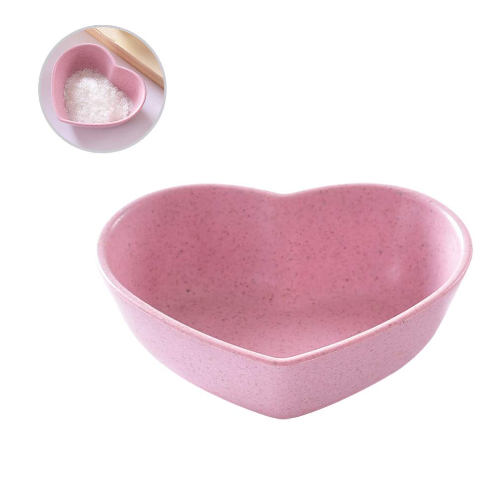 DOITOOL 4pcs Heart Shaped Seasoning Dishes - Eco-Friendly Wheat Straw Condiment Bowls for Sushi, Soy Sauce & Snacks - Perfect for Weddings, Valentine's Day & Party Decor (Pink)