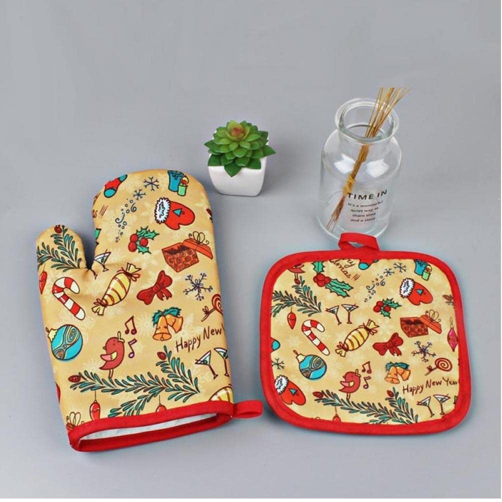2-Pack Heat Resistant Oven Mitts & Insulation Pad Set - Anti-Slip Baking Gloves for Microwave, Oven & Kitchen Use - Christmas Baking Essentials & Holiday Kitchen Decor