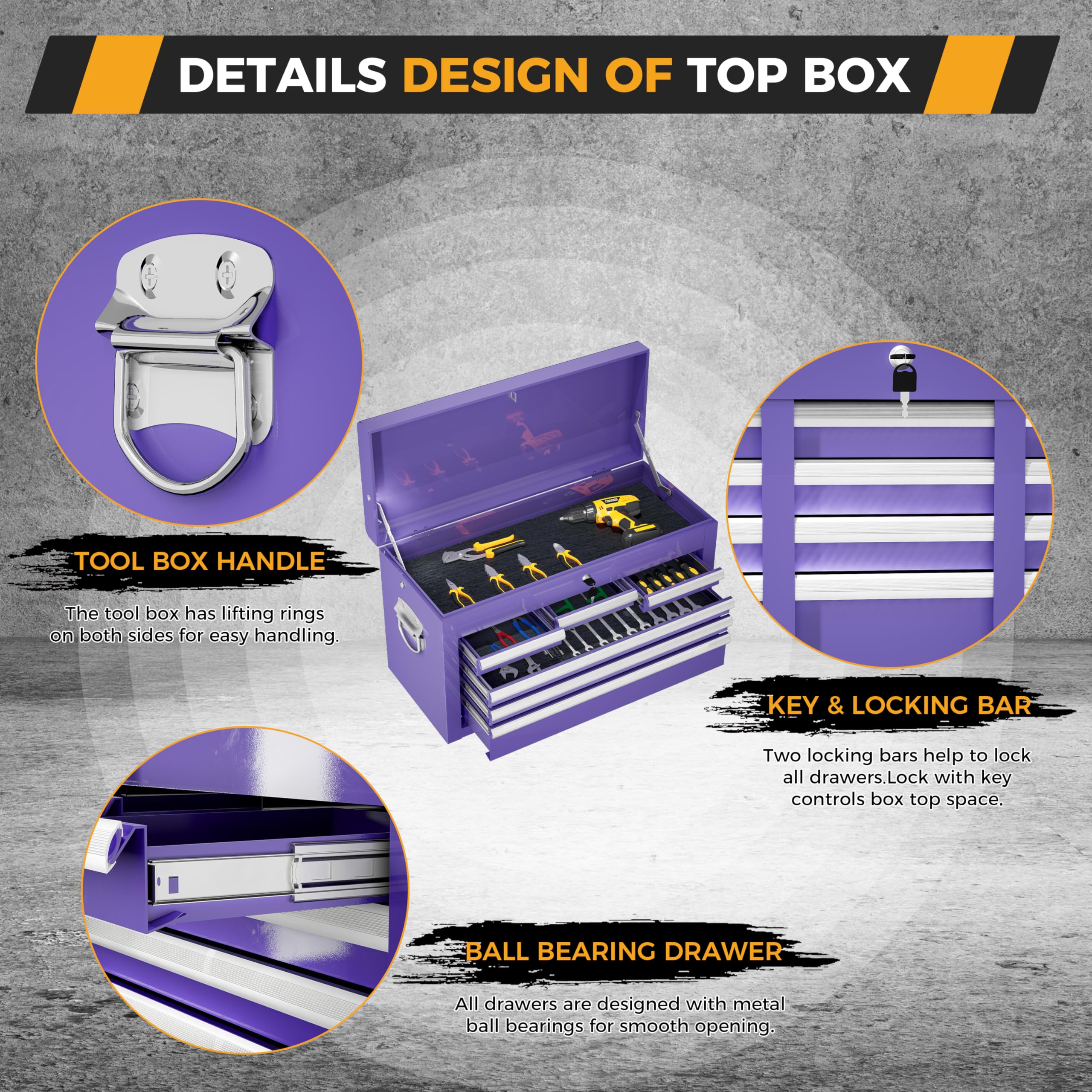 8-Drawer Rolling Tool Chest with Wheels - Detachable Metal Tool Cabinet with Locking Top Tool Box for Garage, Workshop & Auto Repair | Heavy-Duty Storage for Tools & Equipment (Purple)