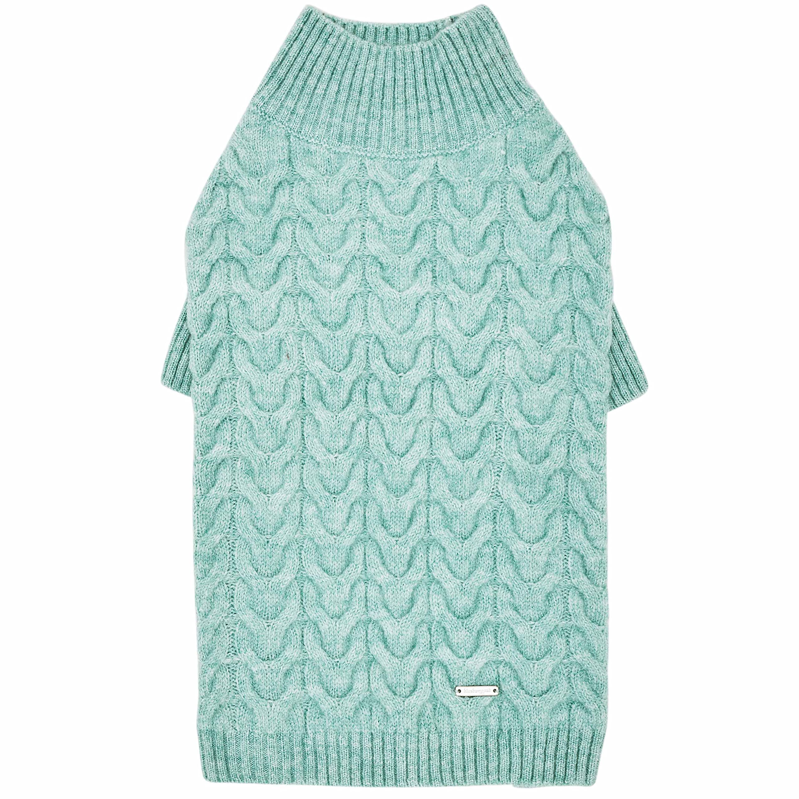 Blueberry Pet 2023 Classic Fuzzy Knit Turtle Neck Dog Sweater - Heathered Jade, 14