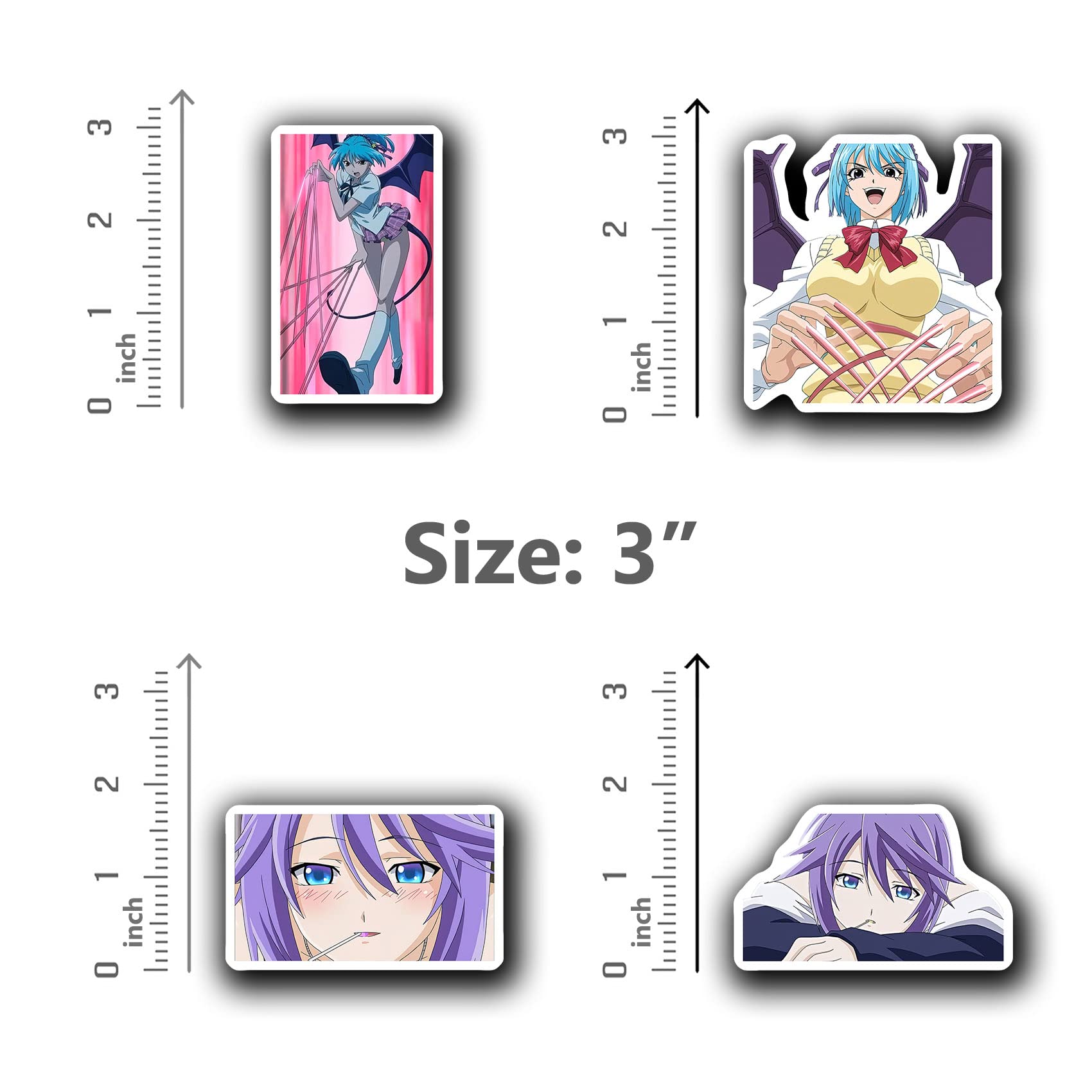 Rosario Vampire Sticker Pack - 4Pcs Mizore Shirayuki & Kurumu Kurono Anime Decals for Water Bottles, Phone, Laptop, Skateboard, Car - Perfect for Anime Fans, School Supplies & Gift Giving