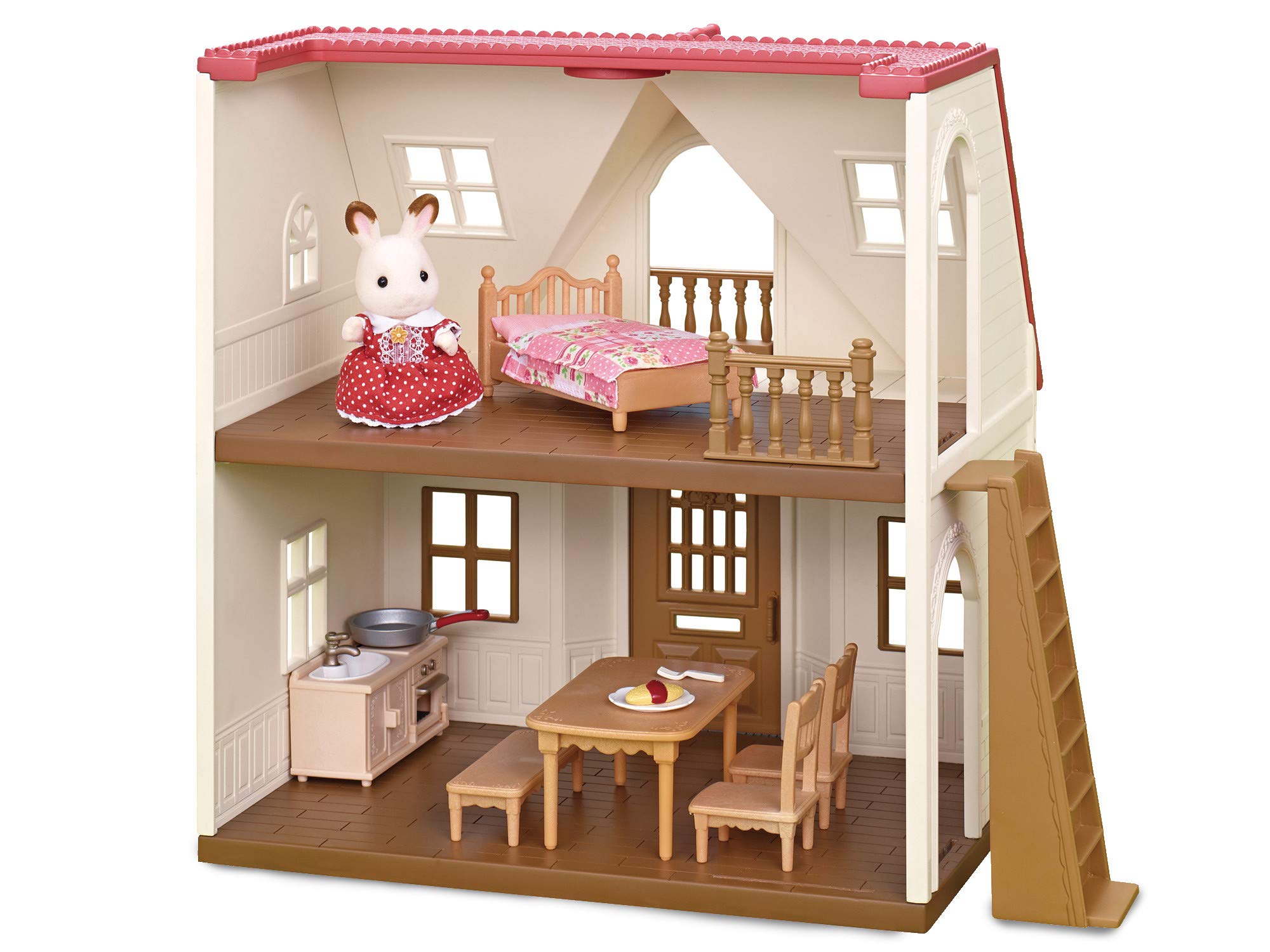 Calico Critters Red Roof Grand Mansion Dollhouse Playset - 3 Figures, Furniture, Vehicle & Accessories | Perfect Gift for Kids & Collectors | Pretend Play, Room Decor & Display