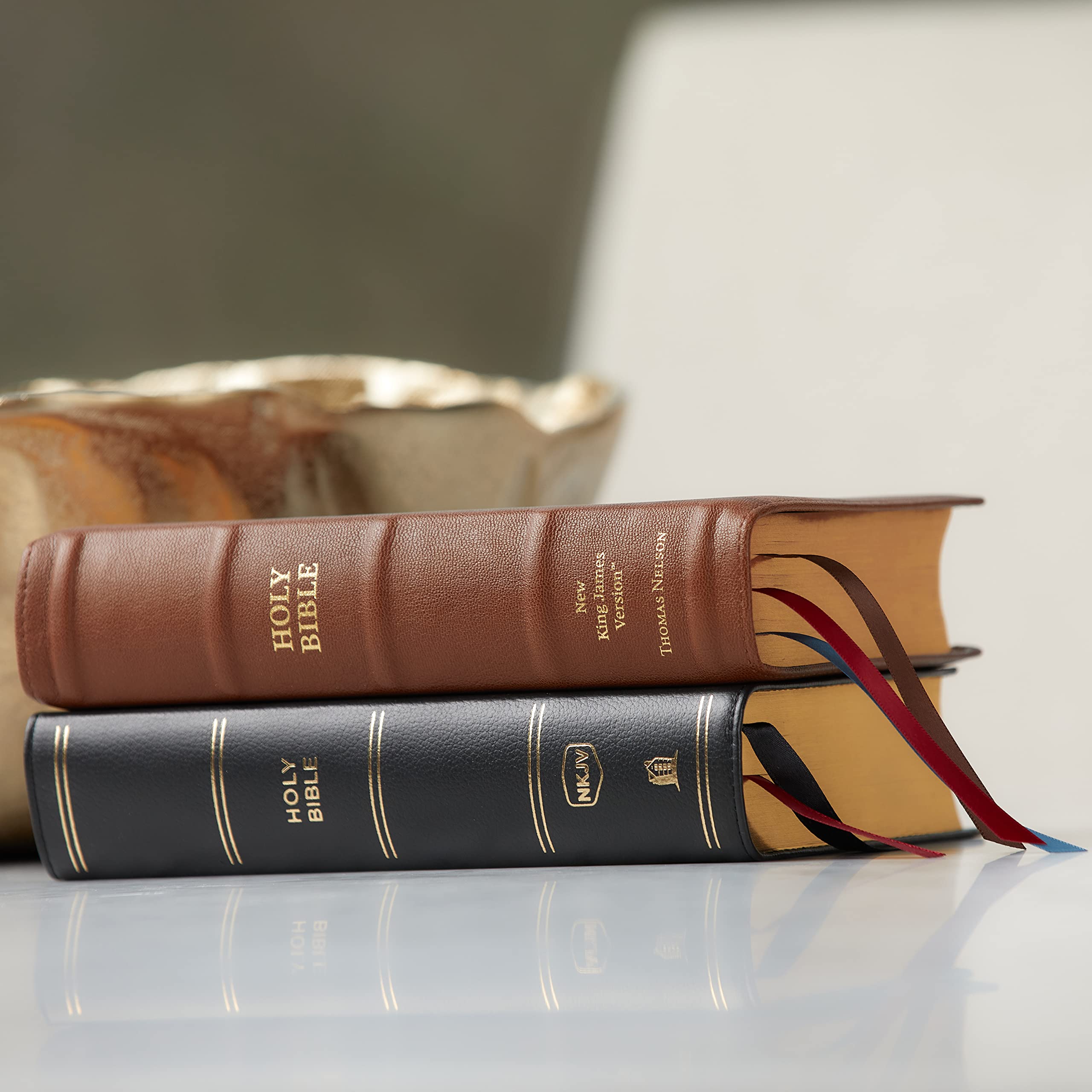 Premium NKJV Single-Column Reference Bible in Luxurious Goatskin Leather - Brown Premier Collection with Comfort Print | New King James Version Holy Bible for Worship, Study & Gift Giving