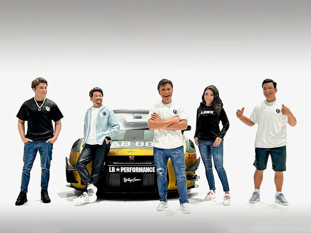 Team Liberty Walk 5-Piece Figure Set for 1/18 Scale Model Cars - Realistic Action Figures for Car Diorama Displays & Racing Scenes