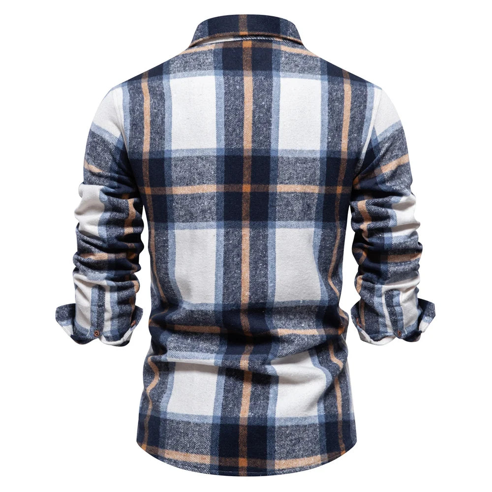 Men's Thick Flannel Plaid Shirt - Winter Warm Casual Button Down Shirt with Double Pockets | Perfect for Layering Under Jackets, Outdoor Activities & Office Wear