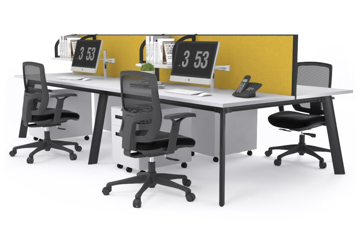 4-Person Workstation with Black Frame - 1600L x 700W Dimensions - Ideal for Office, Coworking Spaces & Home Offices
