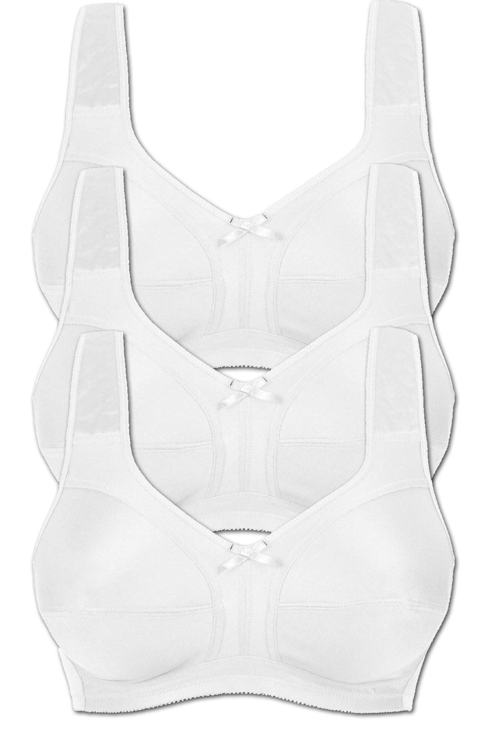 Naturana 3-Pack Non-Wired Soft Comfort Bras 86136 - White, Size 52 DD - Perfect for Sleep, Yoga & Everyday Wear