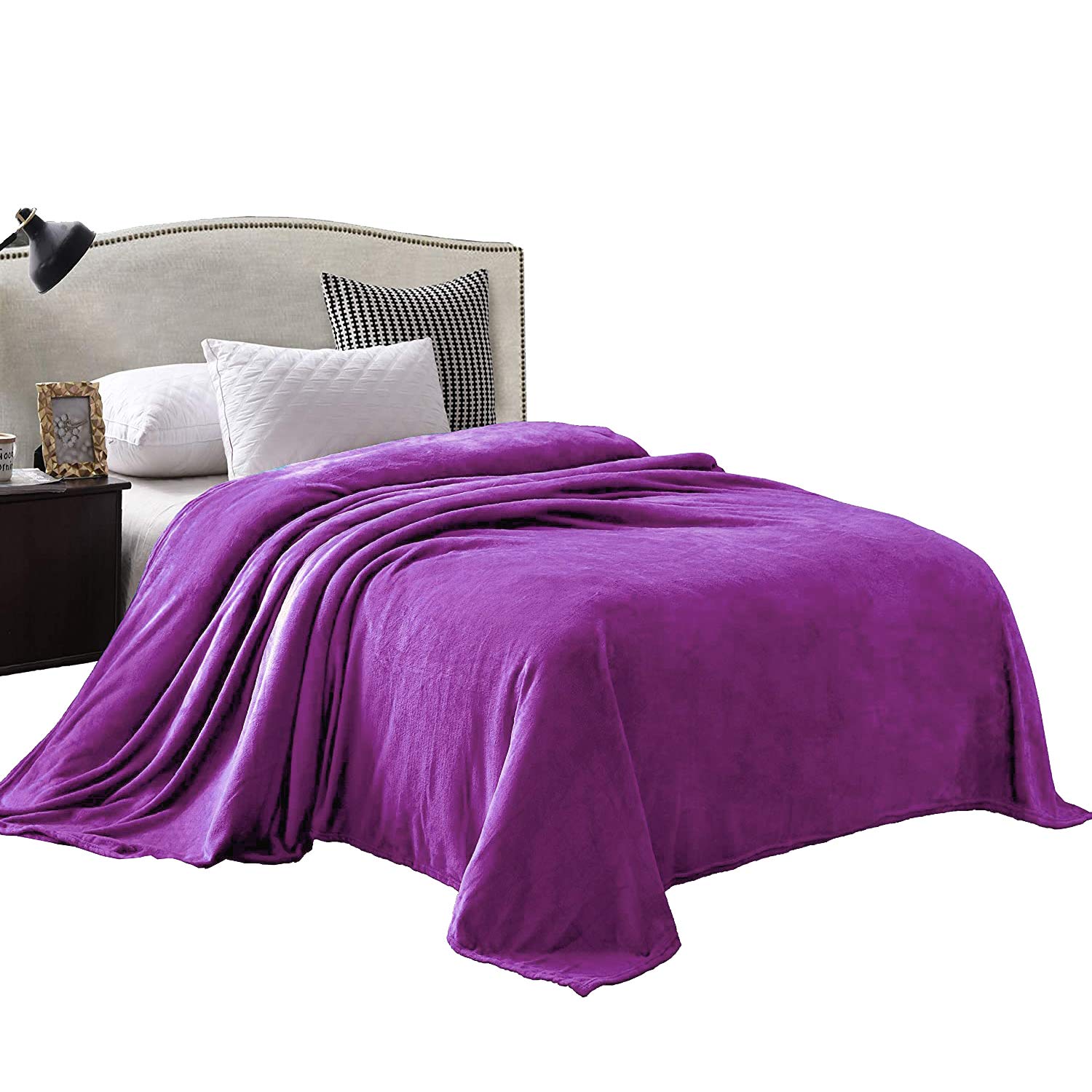 Luxury Velvet Plush California Queen Sheet Set - 4 Piece 190 GSM Eggplant Purple Fleece Bedding (Flat Sheet + Fitted Sheet 18