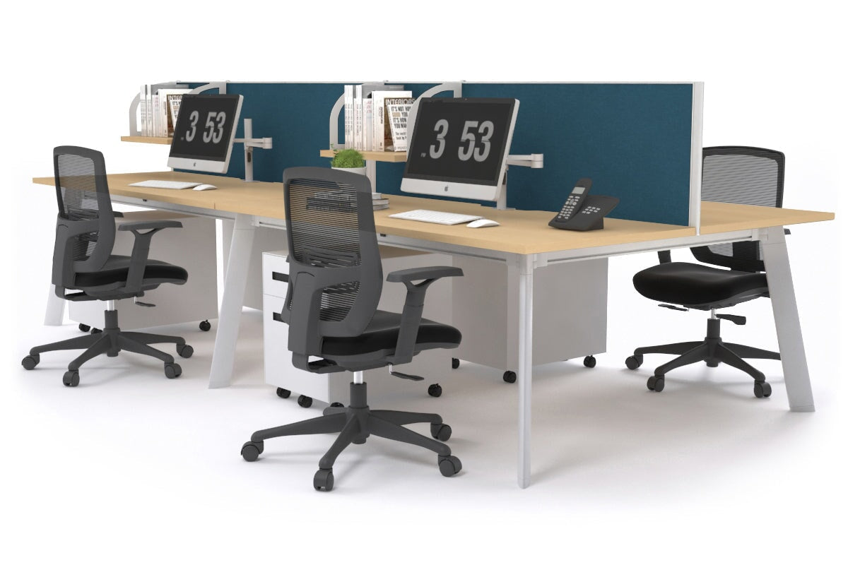 4-Person Workstation with White Frame - 1800L x 800W Office Desk with Cable Management | Perfect for Team Collaboration & Open Office Spaces