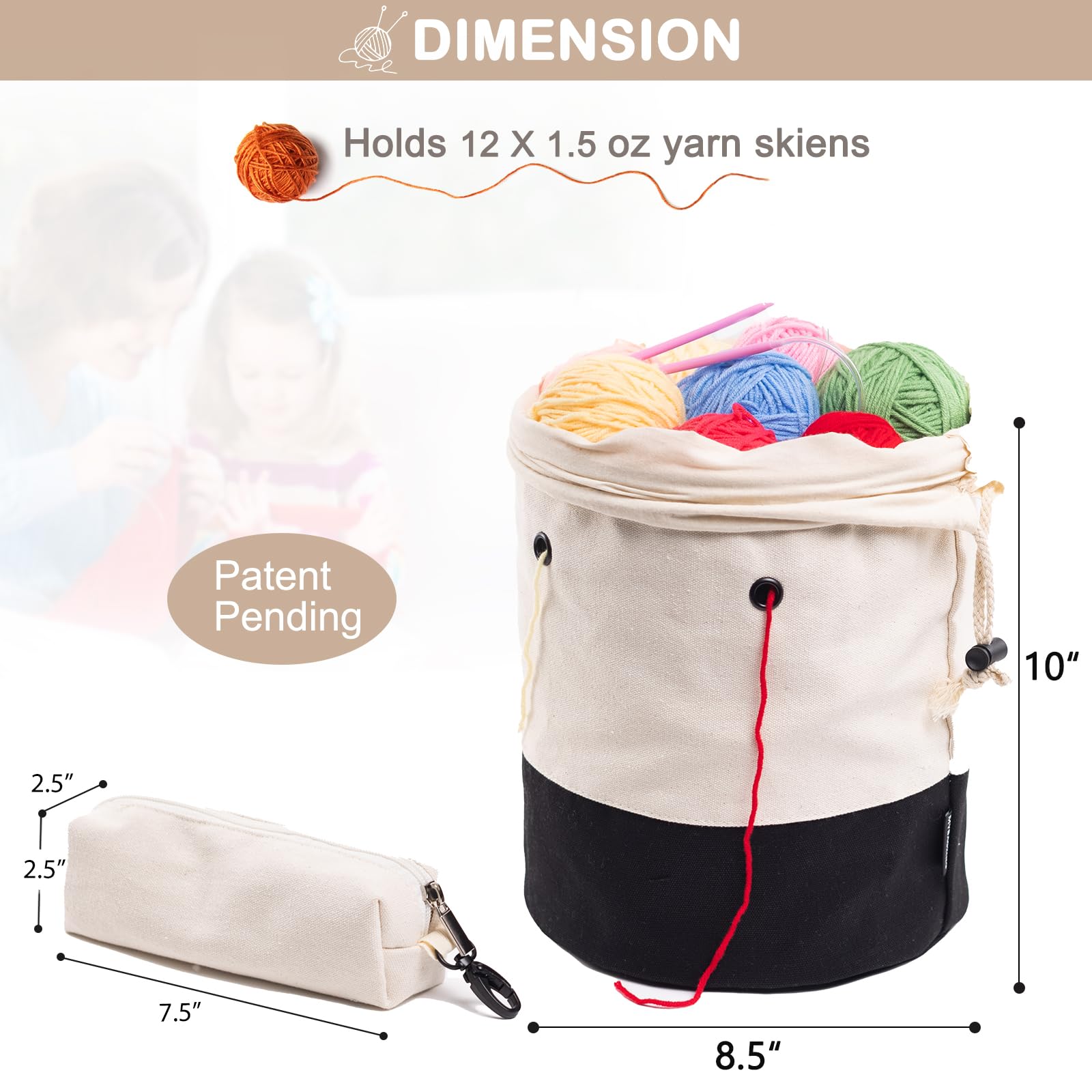 MYBAGZING Small Yarn Storage Bag with Knitting & Crochet Supplies Case - Canvas Crochet Organizer Pouch - Mini Knitting Bag for Yarn Storage - Perfect for Crocheting Beginners & Yarn Holders - Ideal for Crafting, Travel & Home Organization