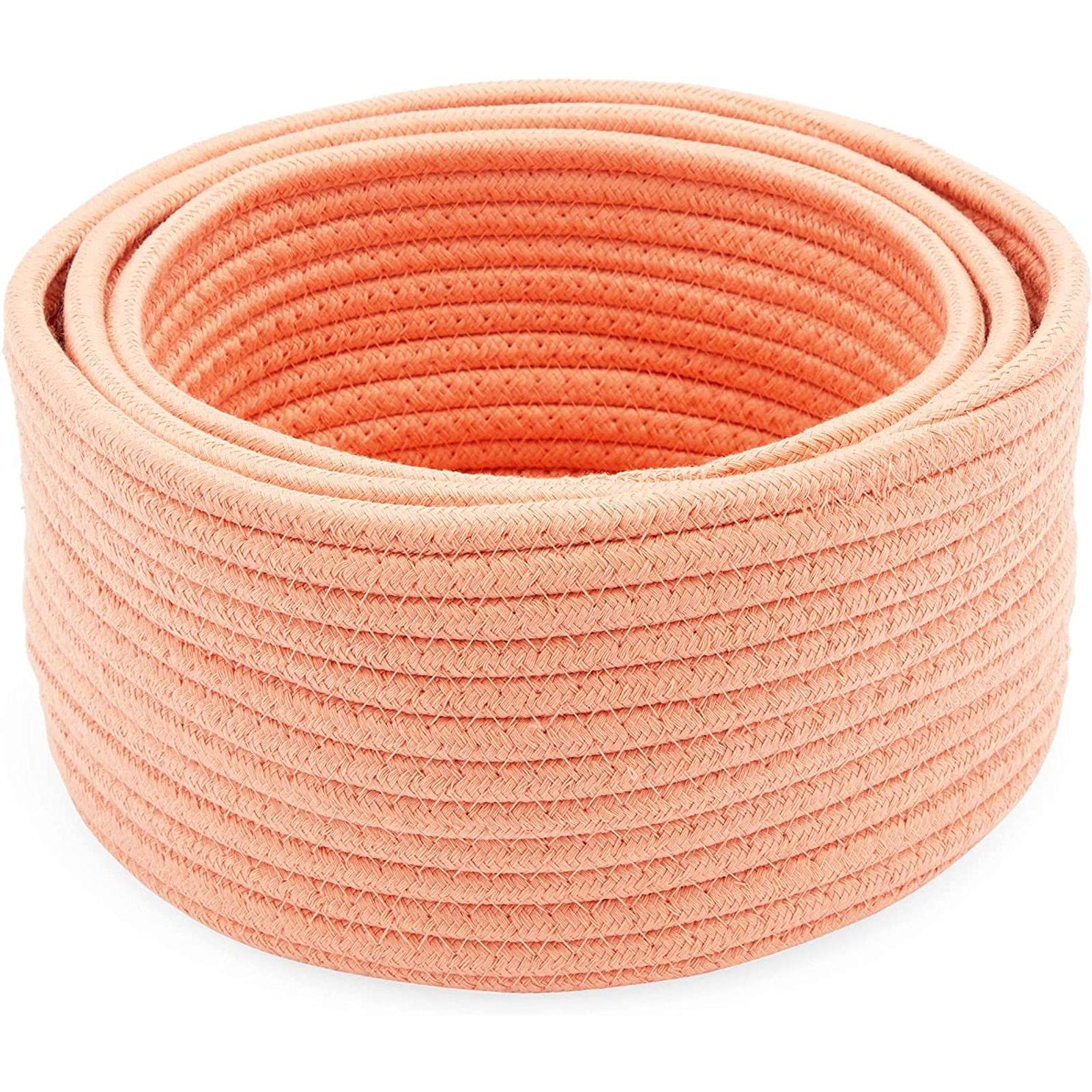 Farmlyn Creek Cotton Woven Storage Baskets - Peach Home Organizer Set (3 Sizes, 3 Pack) | Perfect for Closet, Bathroom & Nursery Organization