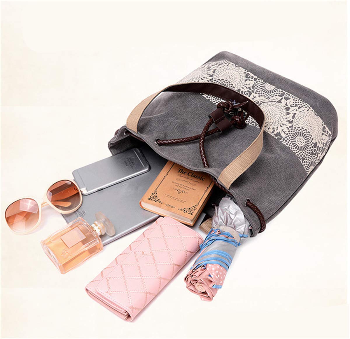 Women's Classic Canvas Drawstring Crossbody Shoulder Bag - Stylish & Lightweight Purse for Everyday Use, Travel, Shopping & Casual Outings