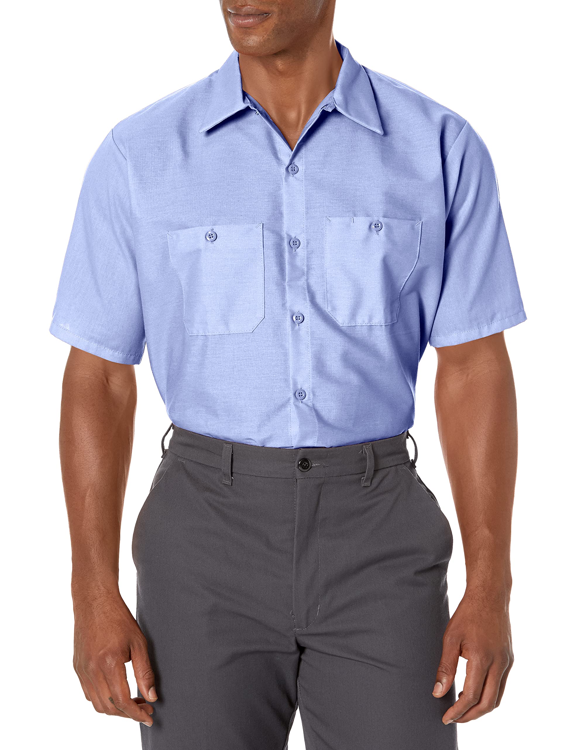 Red Kap SP24 Industrial Work Shirts - Light Blue 2XL (5-Pack) | Durable Cotton Button-Down Shirts for Construction, Mechanics & Warehouse Workers
