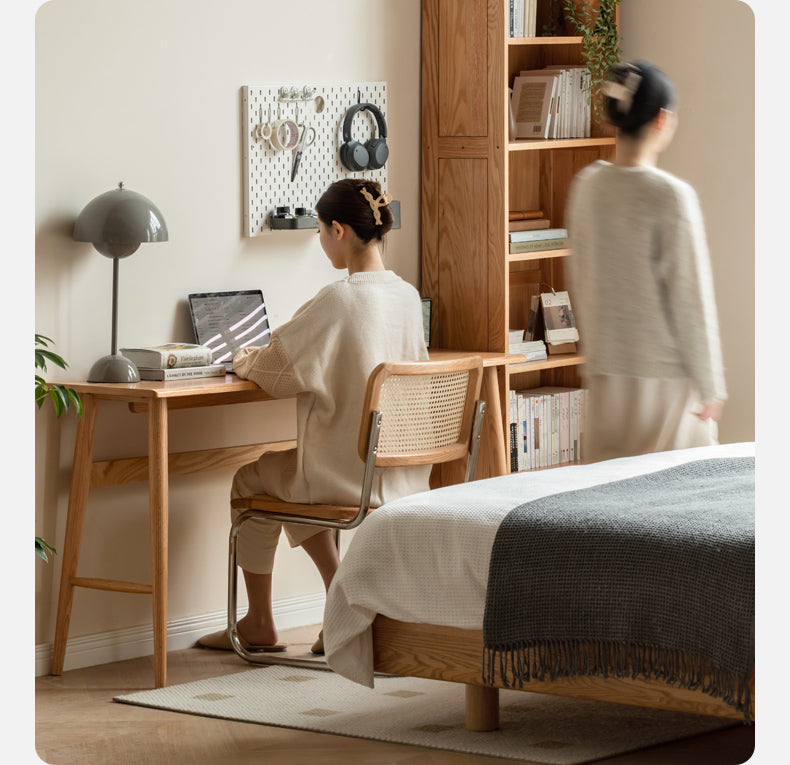 Solid Oak & Cherry Wood Narrow Office Desk - Compact Workspace Solution for Small Spaces & Home Offices