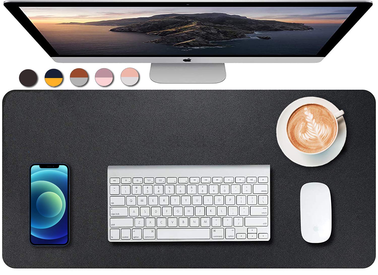 Premium Dual-Sided PU Leather Desk Mat - Non-Slip Mouse Pad & Office Desk Protector - Waterproof Writing Surface for Laptop & Computer (23.6