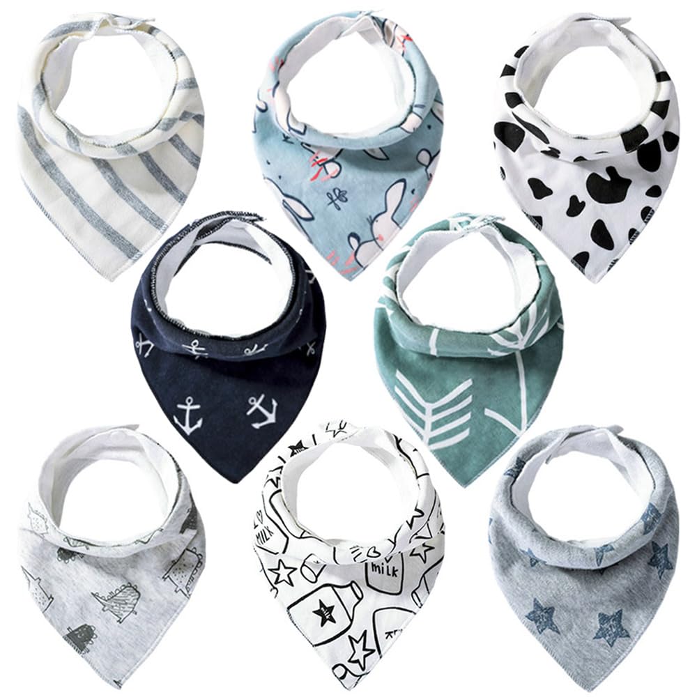 Lekebaby Baby Bandana Drool Bibs for Boys & Girls - Soft, Absorbent & Adjustable Snap Bibs (Pack of 8) - Perfect for Teething, Feeding & Messy Play - Ideal Newborn & Toddler Gift