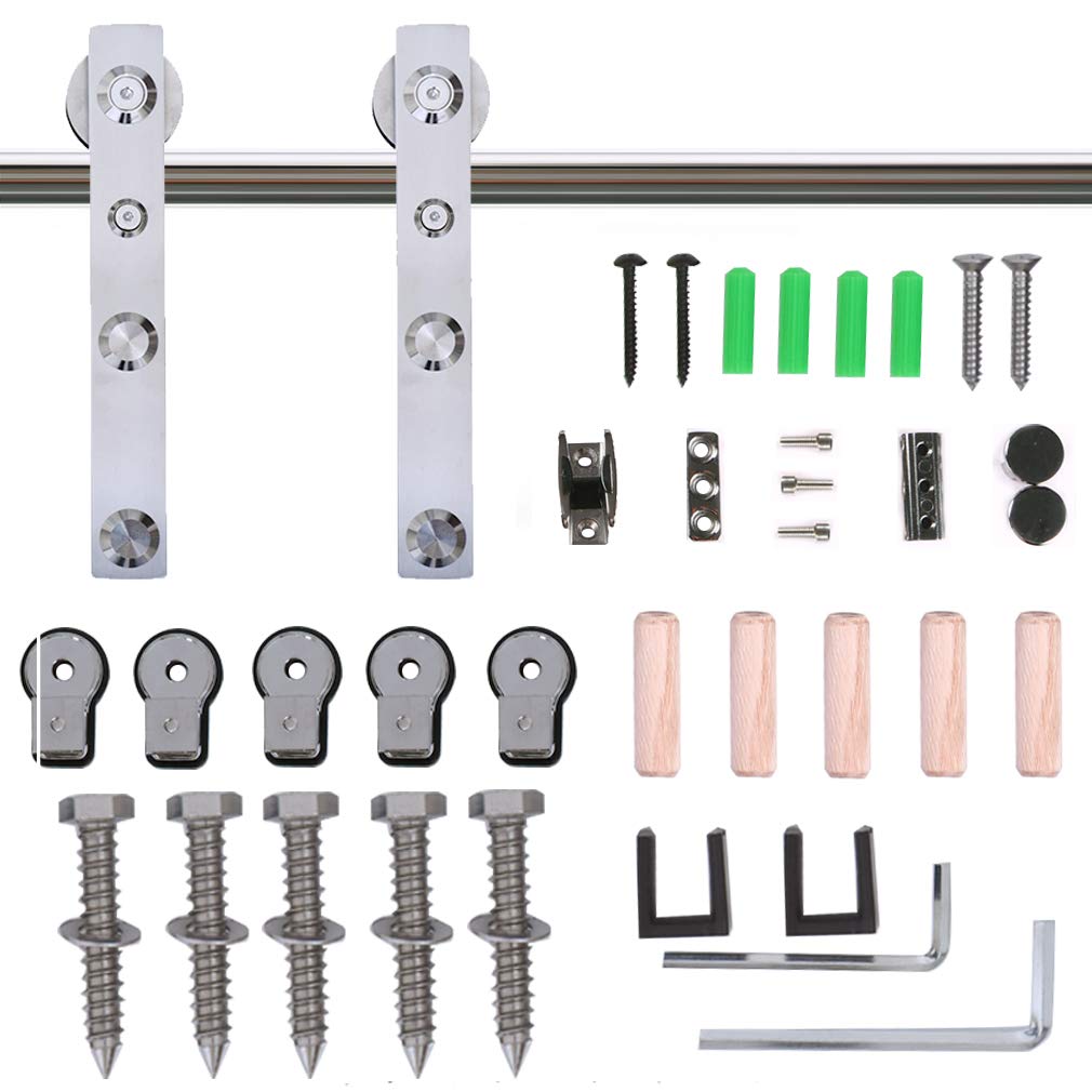 7FT Heavy Duty Stainless Steel Sliding Barn Door Hardware Kit for Single Wooden Door - Flat Shape Hanger - Perfect for Farmhouse, Industrial & Modern Home Decor
