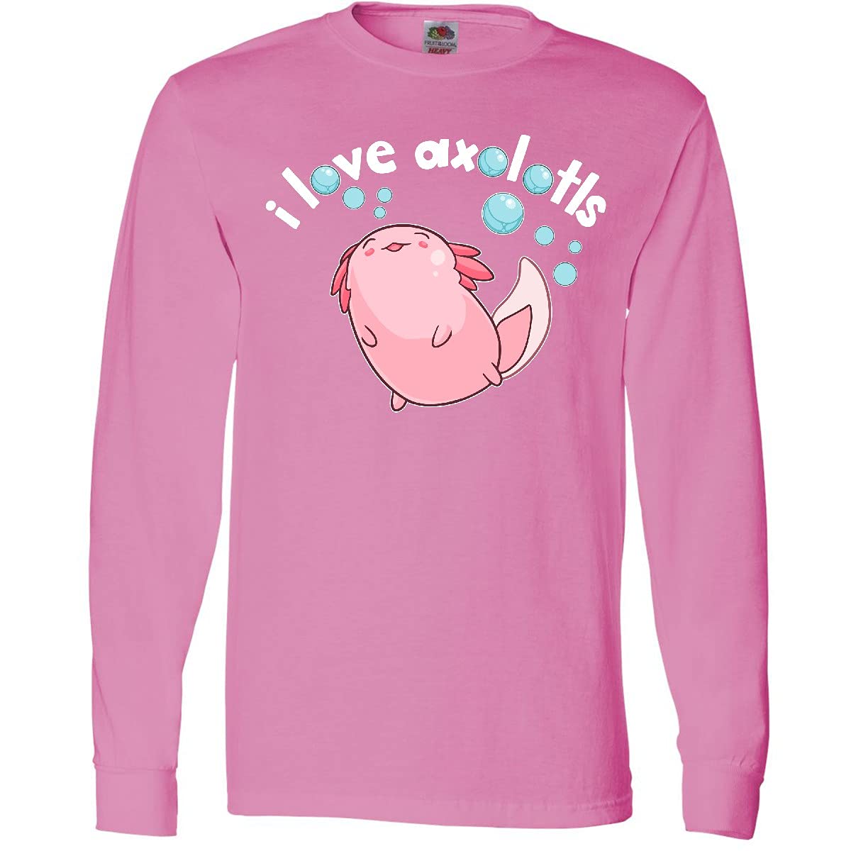 Inktastic I Love Axolotls with Bubbles Long Sleeve T-Shirt - Cute Axolotl Graphic Tee for Women & Men - Soft Cotton Casual Shirt for Animal Lovers - Perfect for Gifts, School, or Everyday Wear