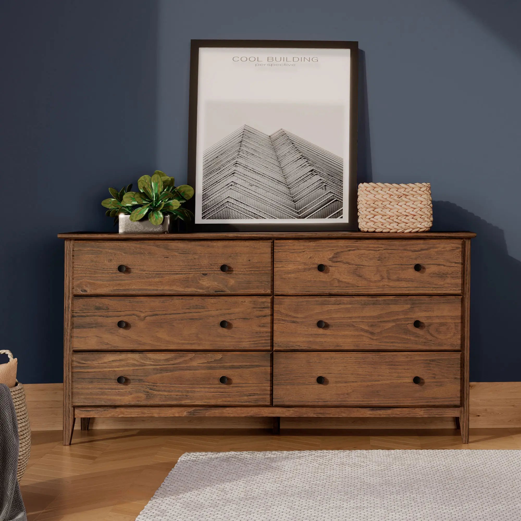 Greenport 5-Piece Bedroom Set - Queen Size Bed Frame, Nightstand, Dresser & Mirror - Modern Farmhouse Furniture for Master Bedroom or Guest Room