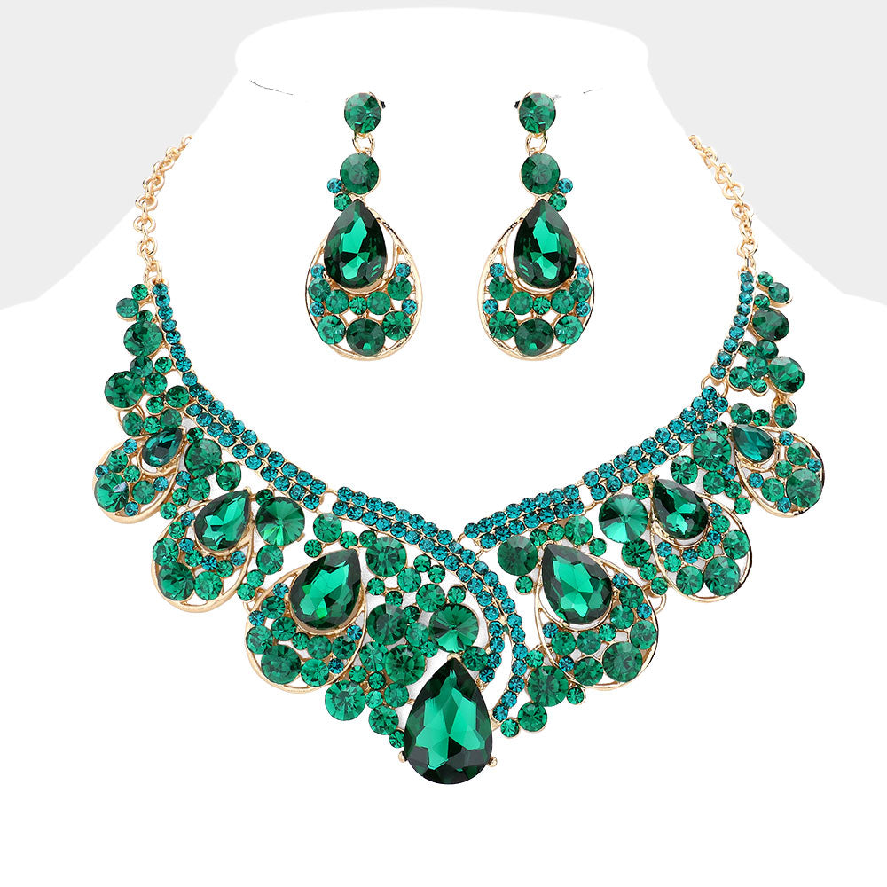 Emerald Crystal Teardrop Pageant Necklace Set - Elegant Prom Jewelry for Women | Perfect for Pageants, Proms, Weddings & Formal Events