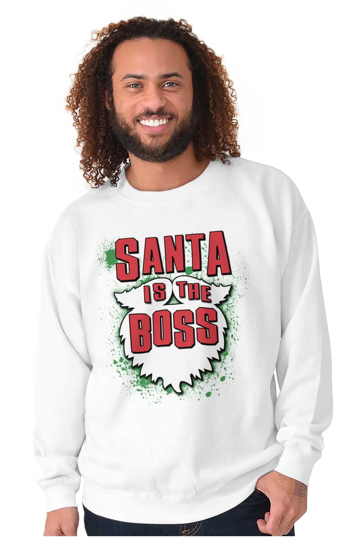 Christmas Santa is the Boss Beard Sweatshirt for Men & Women - Funny Holiday Gift & Ugly Sweater Party Outfit