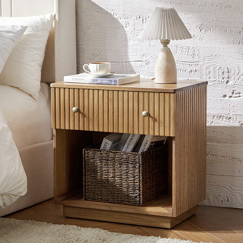 1 Drawer Nightstand with Open Shelf & USB Charging Station - Modern Bedside Table for Small Spaces, Bedroom, Living Room | Optional Types Available