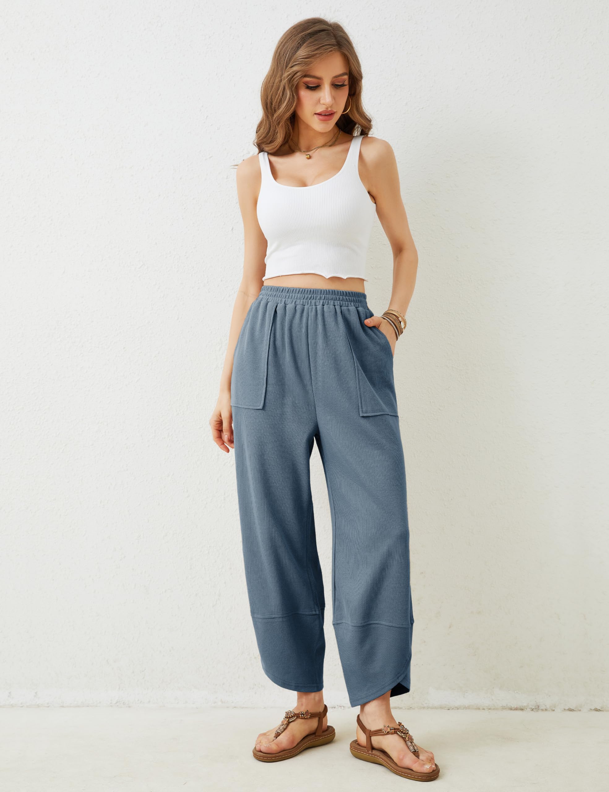 Xiaoxuemeng Women's Casual Baggy Wide Leg Pants - Elastic Waist Palazzo Harem Pants with Pockets | Comfortable Lounge Pants for Yoga, Travel & Everyday Wear