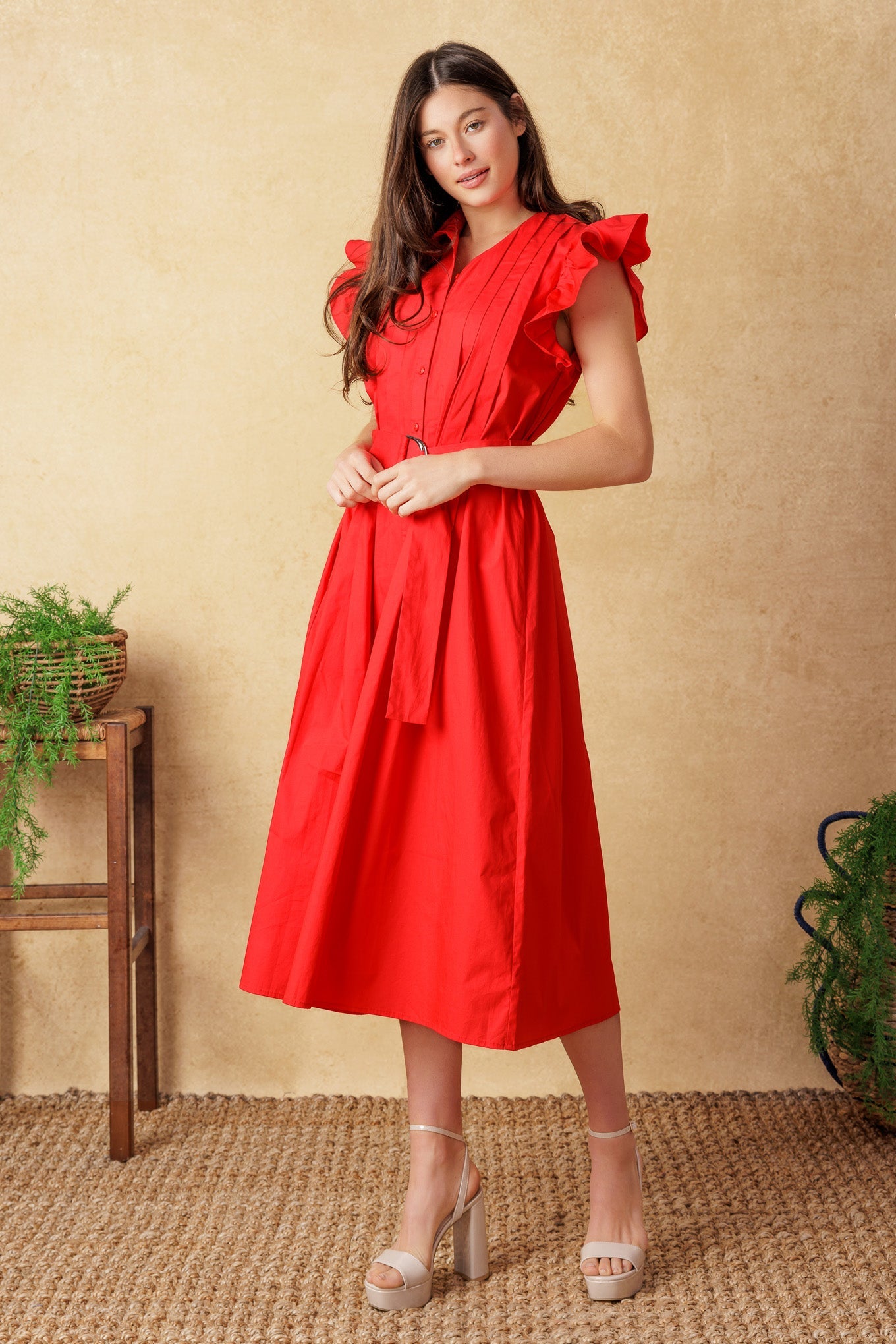 Glimpse in Time Pintuck Midi Dress - Elegant Flowy Women's Dress for Casual Outings, Office Wear & Special Occasions