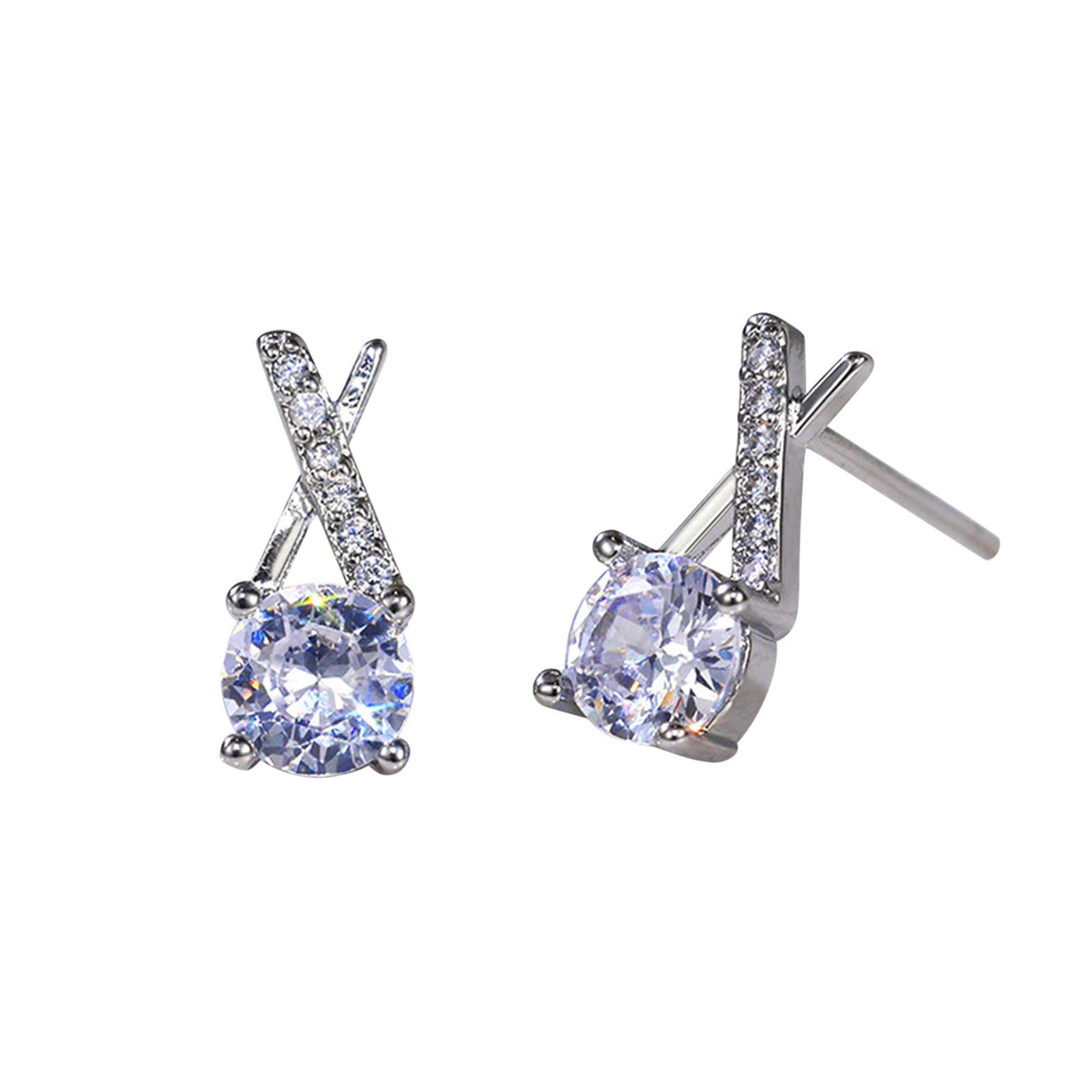 Stainless Steel Cross Rhinestone Stud Earrings for Women - Elegant Thin Dangle Heart Hollow Design Wedding Jewelry Accessories | Perfect for Casual Wear, Date Night & Special Occasions