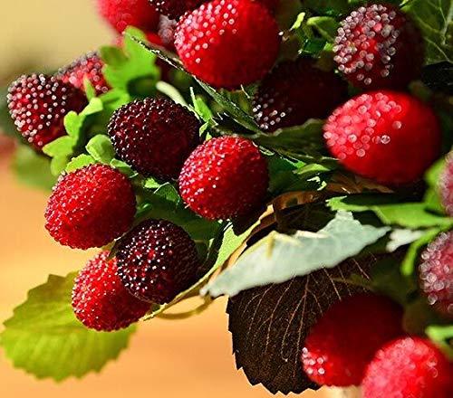 9 Heads Artificial Strawberry Silk Fruit Decoration - Realistic Fake Strawberries for Home Decor, Wedding Centerpieces, and Photo Props (Red, 1pc)