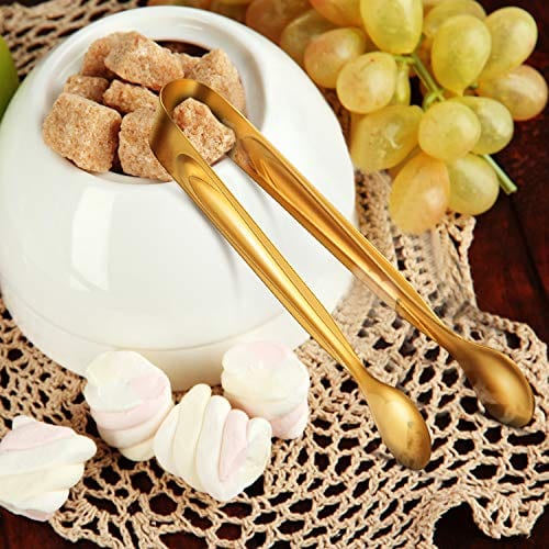 12-Piece Stainless Steel Mini Sugar Tongs & Ice Tongs Set - Gold 4.3 Inch Small Kitchen Serving Tongs for Tea Party, Coffee Bar, Appetizers - Perfect for Desserts, Cocktails & Hosting Gatherings