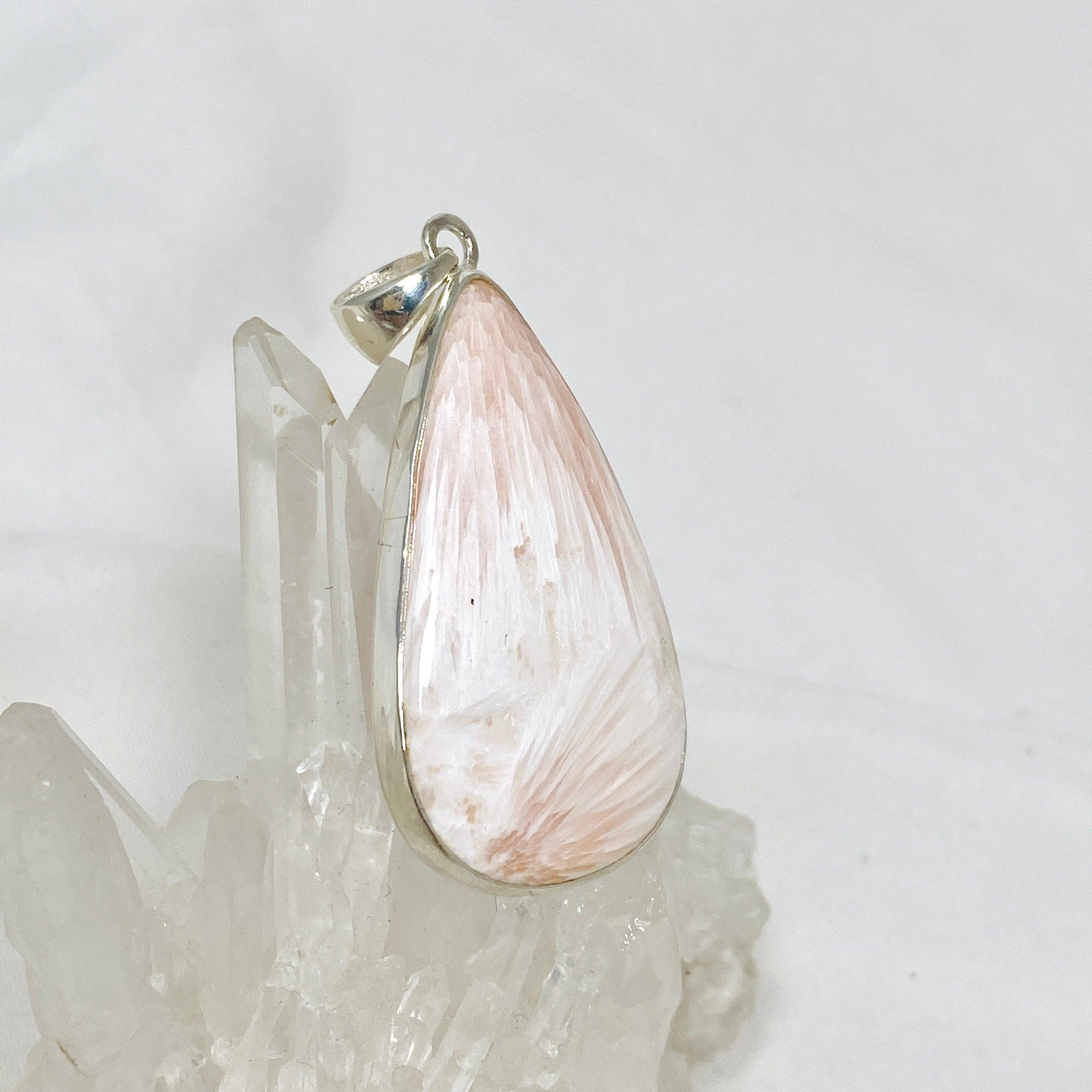 Natural Peach Scolecite Teardrop Pendant Necklace KPGJ4521 - Elegant Healing Crystal Jewelry for Meditation, Energy Balancing & Spiritual Gifts