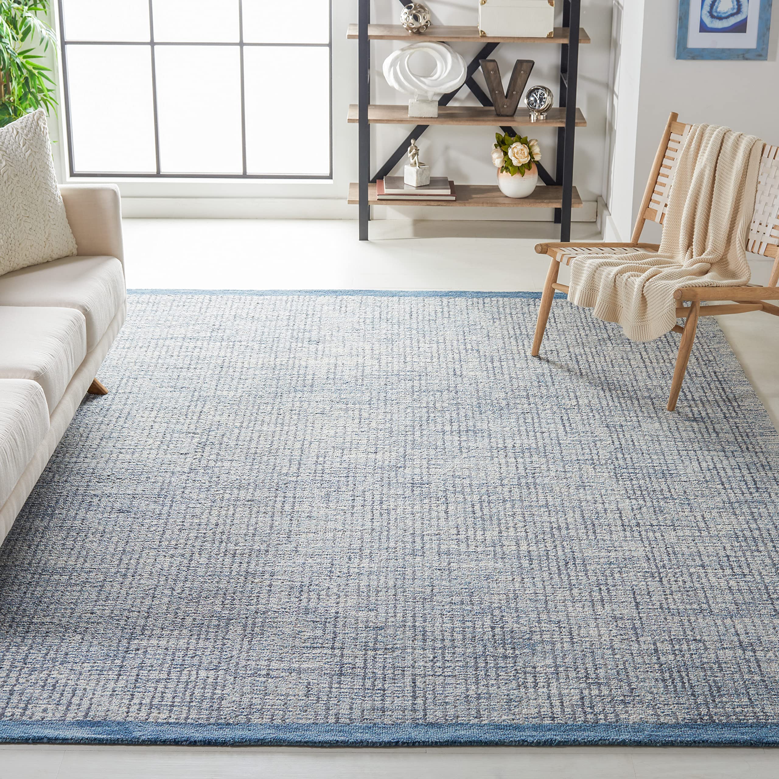 SAFAVIEH Metro Collection 6'x6' Square Ivory Blue Wool Area Rug - Handmade Premium Living Room, Dining Room & Bedroom Rug for Cozy Home Decor