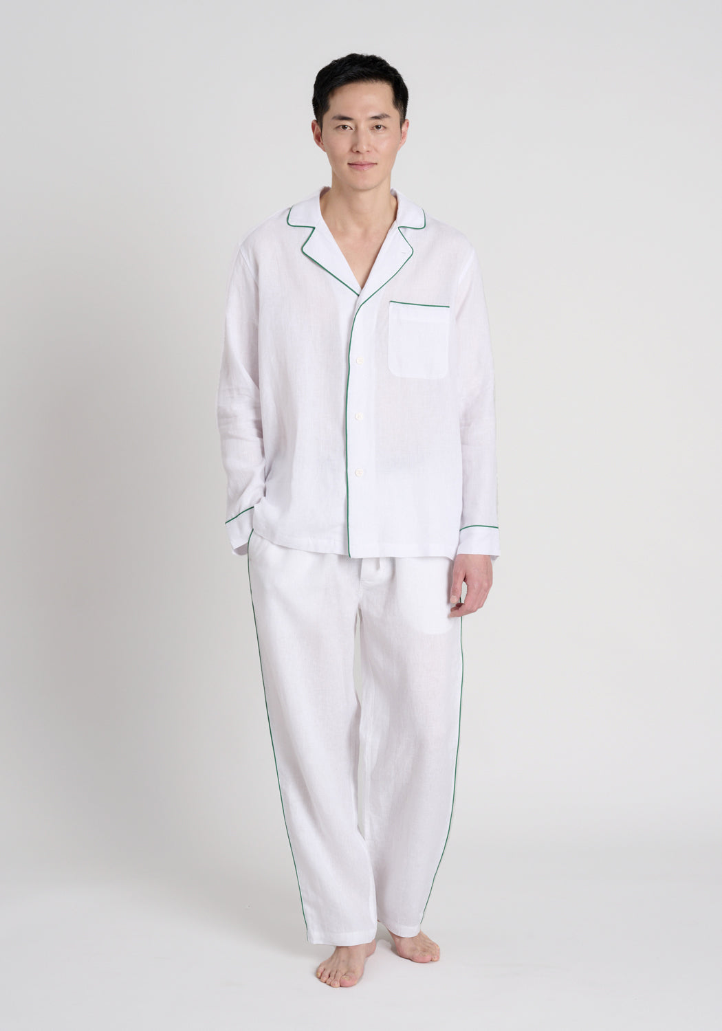 Milton White Linen Pajama Shirt for Men - Soft Breathable Sleepwear for Summer Nights & Lounge Wear at Home