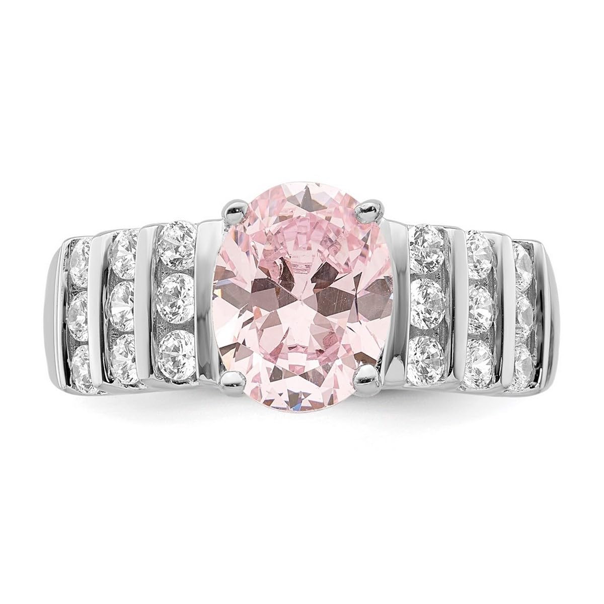 925 Sterling Silver Rhodium Plated Oval Pink & White Cubic Zirconia Ring - Elegant CZ Simulated Diamond Jewelry for Women | Perfect for Engagement, Anniversary & Special Occasion Gifts