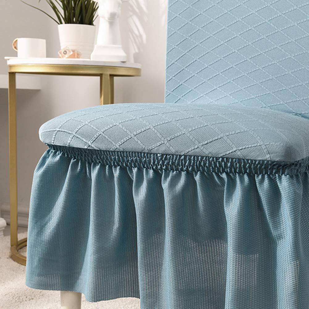 DuShow Jacquard Dining Chair Slipcovers - Blue Long Skirt High Stretch Washable Chair Protector - Removable Dining Room Chair Covers (1pc) for Home, Restaurant & Office Use